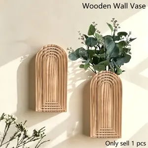 Wooden Arch Wall Vase, Boho Wall Mounted Planter for Dried Flowers, Solid Wood Hanging Vase, Rustic Farmhouse Wall Decor for Bedroom Living Room