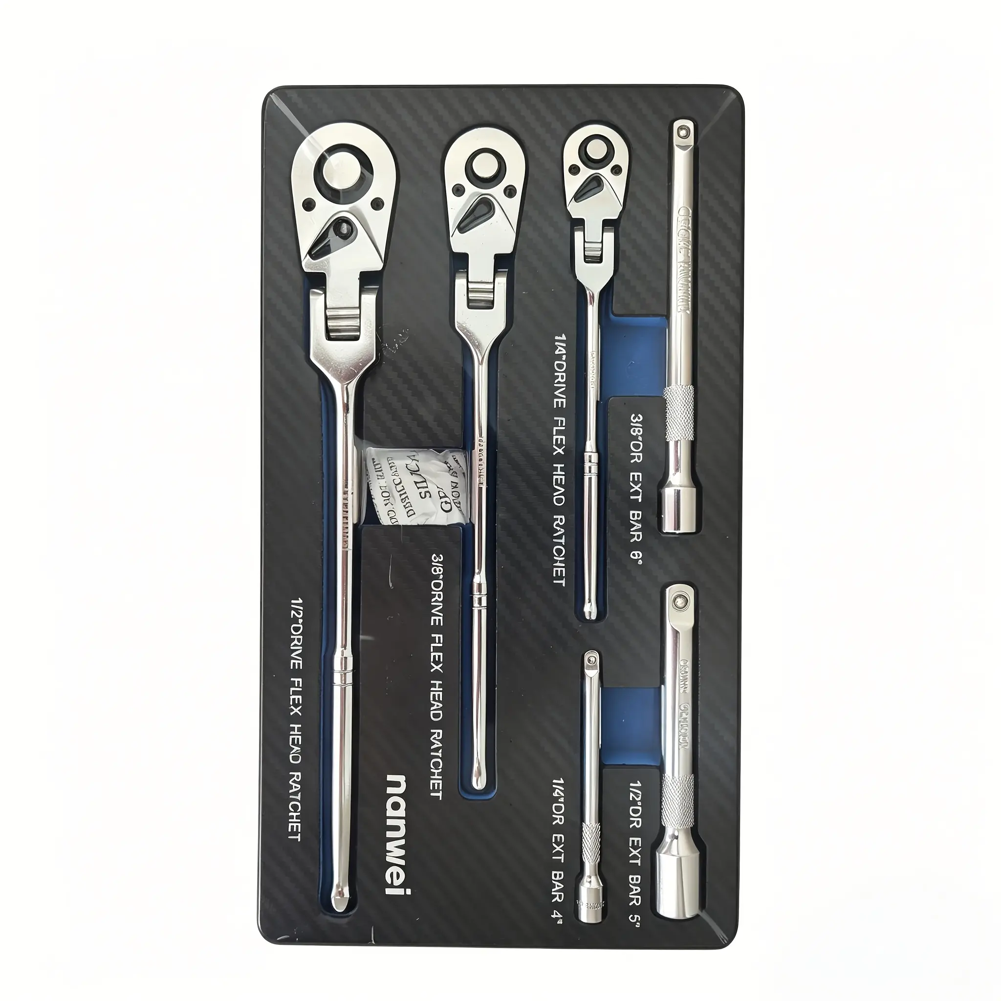 Nanwei 3/6PCS Flexible Head Ratchet Speed Wrench Set - Ratchet Extension Torque Wrenches for Wood, Metal, DIY Enthusiasts, 1/4"-3/8"-1/2" Drive Swivel Handles, 72-Teeth 180° Adjustable Mechanics Tools, Flexible Socket Extension Bars, EVA Foam