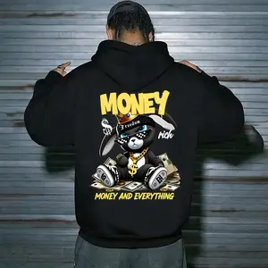 Money Theme Cartoon Print Hoodie For Men And Women Daily Casual Wear Fashion Top Street Style Rich Pattern Regular Fit Soft Fabric