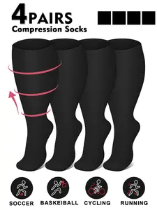 Unisex Plus Size Compression Socks 4-Pair Pack Compression Level: 20-30 mmHg Knee-High Design Ideal for Running, Athletic Performance & Recovery 4-Pair Set Promotes Blood Circulation Sporty Style Sports Running Socks