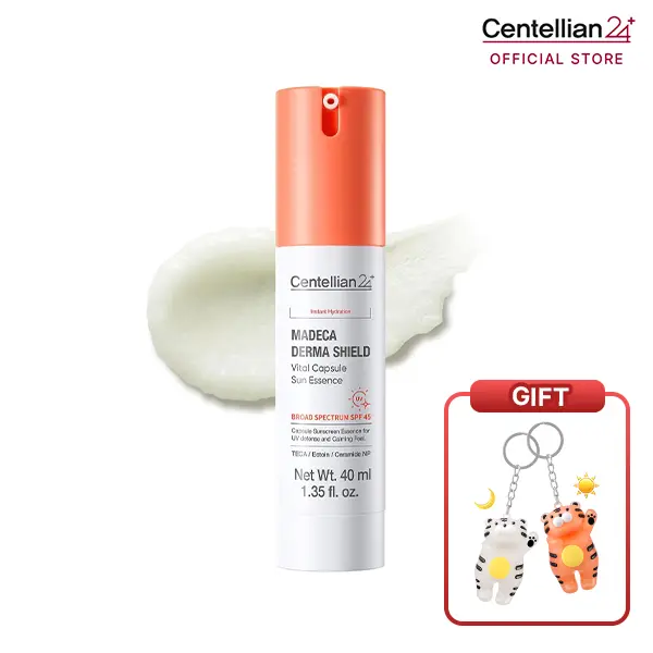[NEW] [Centellian24] Madeca Derma Shield Vital Capsule Sun Essence (OTC) 40ml | Moisture-Cream Watery Formula | Hydration, Elasticity & UV Protection with Cica & Radiance Boost | Korean Skincare