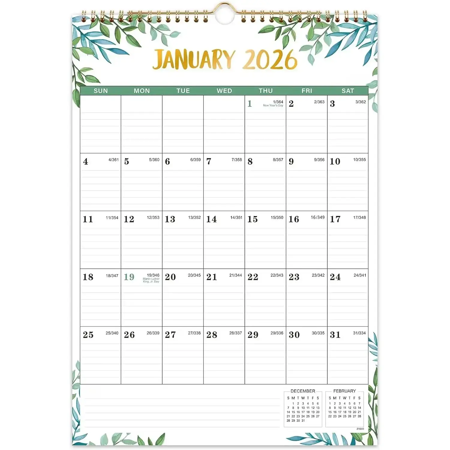 2026 Calendar - 2026 Wall Calendar Vertical, January 2026 - December 2026, 12" x 17", Large Calendar 2026 with Julian Dates, Twin-Wire Binding