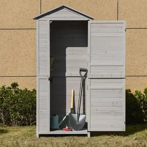Wooden Garden Cabinet 4-Tier Storage Shed Lockable Organizer with Foot Pad Handle Solid Fir Wood Outdoor Tool Storage House 35.5L x 24.75W x 78.75H