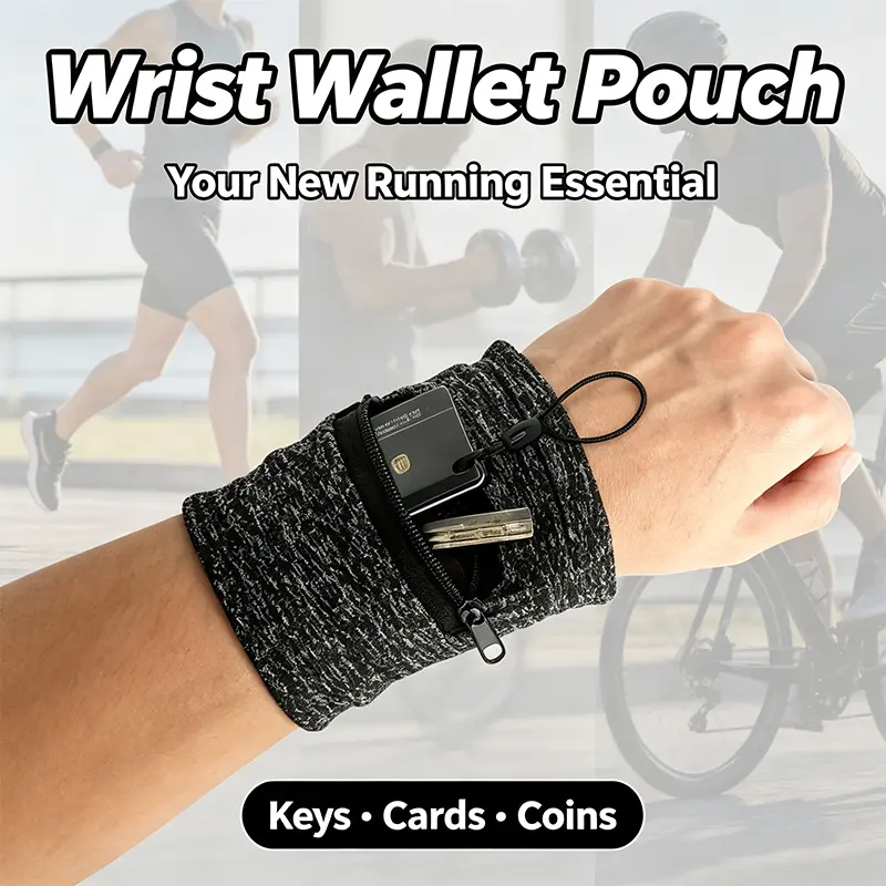 1Pc/2Pcs Zipper Wrist Wallet for Running, Stretchy Sports Wristband with Pocket, Sweatproof Key Holder Wrist Pouch for Gym Cycling Jogging, Unisex Hands Free Workout Wrist Bag