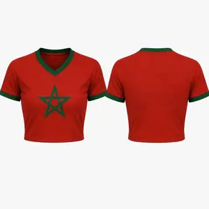 Morocco Soccer Crop Top Jersey, Morocco Flag Fan Football Jersey, Women's Game Day Tee