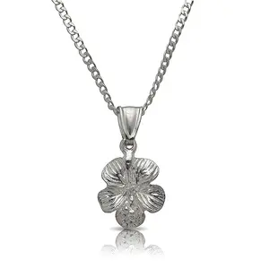 Small Hibiscus Flower Pendant Necklace .925 Sterling Silver