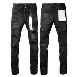 Purple Jeans American High Street Paint Hole Black 9045 New Fashion Trend High Quality Jeans springtok Denim Fabric Smooth Stretch Trouser