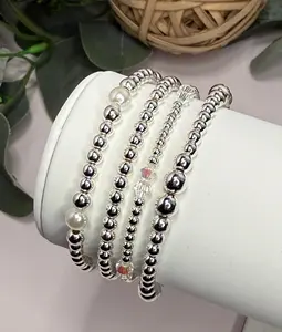Sterling Silver (925) Filled Stacking Bracelets: Adjustable Sizes - Stretchy, No Clasp Design