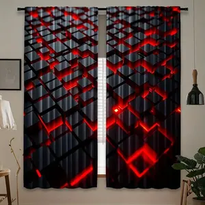 Modern Geometric Cube Pattern Half-Blackout Curtains, Light Filtering, & Polyester, Bedroom Living Room Office, Easy Rod Pocket Design