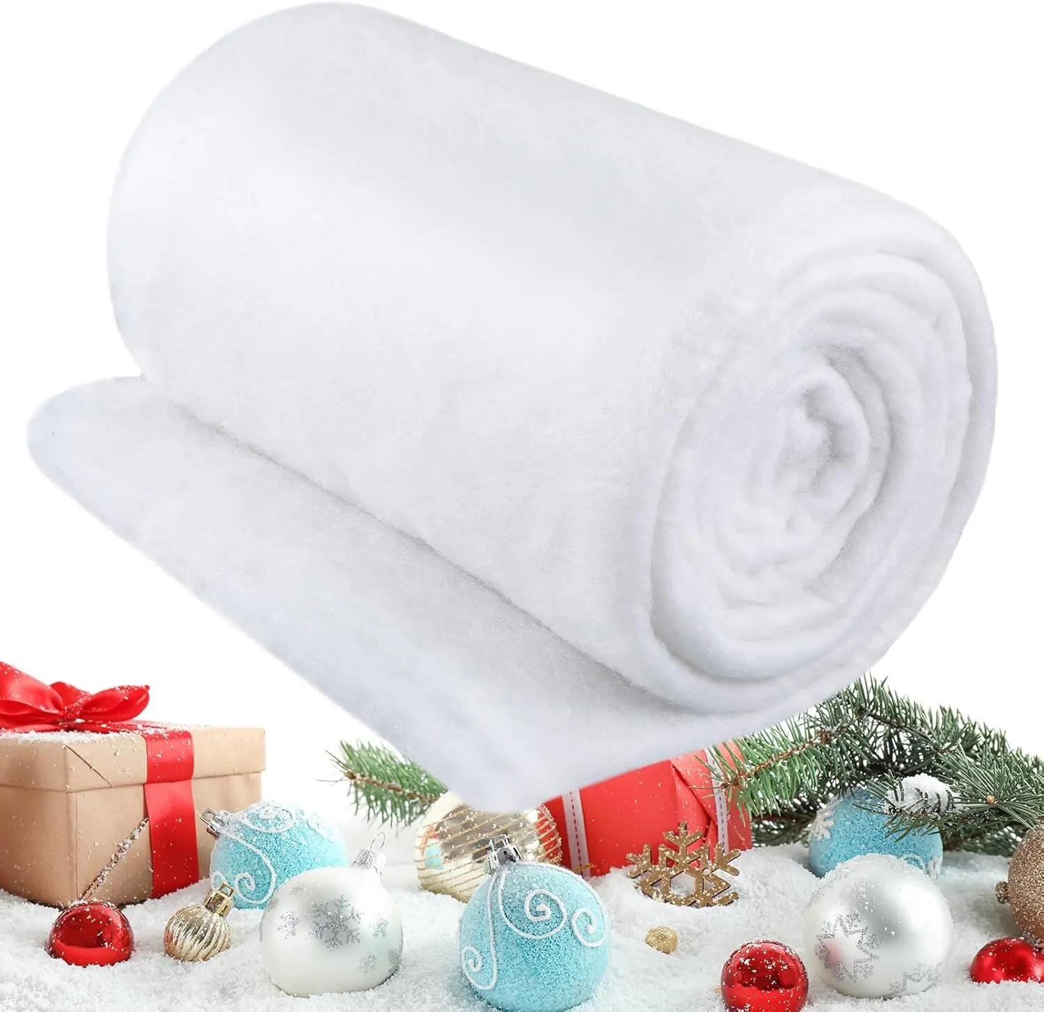 1 Pack 5 ft x 10ft Christmas Snow Blanket Roll for Christmas Decorations Village Large  Artificial Snow Blanket Winter White Mat for Xmas Shop Store Supermarket Display Photo Prop Decor