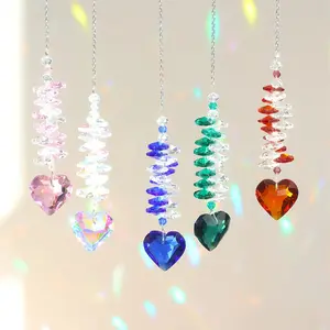 Colorful Glass Heart Shaped Prism Pendant, 1 Count Hanging Decor for Curtains, Indoor Outdoor Garden Hanging Decor, Gift for Women, Ornaments