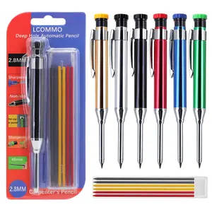 2Pcs/pack 2.8MM Metal Pencil Deep Hole Marking Carpenter's Pencil with Lead Set With Sharpener Woodworker Automatic Pencil Carpenters Construction Workers Tool, Art Drafting Pencils