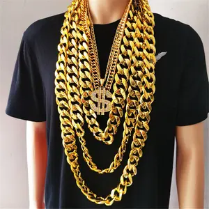 Hip Hop Golden Color Big Acrylic Chunky Chain Necklace for Men Punk Oversized Large Plastic Link Chain Men's Jewelry