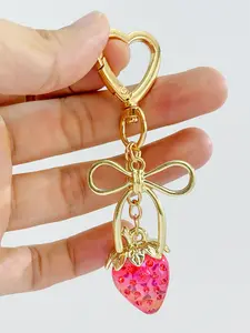 Cute Strawberry Keychain with Bow Design, Perfect Bag Charm for Birthdays, Ideal for Bags, Backpacks, and Keys, Y2K Fashion Accessory, Keychain Bag Pendant