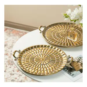 Glitzhome Set of 2 Round Metal Decorative Trays