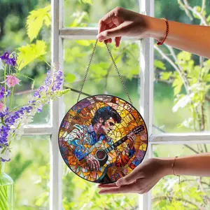 Elvis Presley Stained Glass Suncatcher, Rock and Roll Window Decor, The King Tribute, Music Lover Gift, Iconic Vintage Artwork Ornament