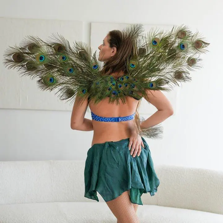 Emerald Eye Peacock Fairy Wings & Cuffs Handmade Genuine Peacock Feather Wings for Halloween Cosplay Masquerade Festivals Photo Shoots All Seasons Wearable Fantasy Costume Accessory