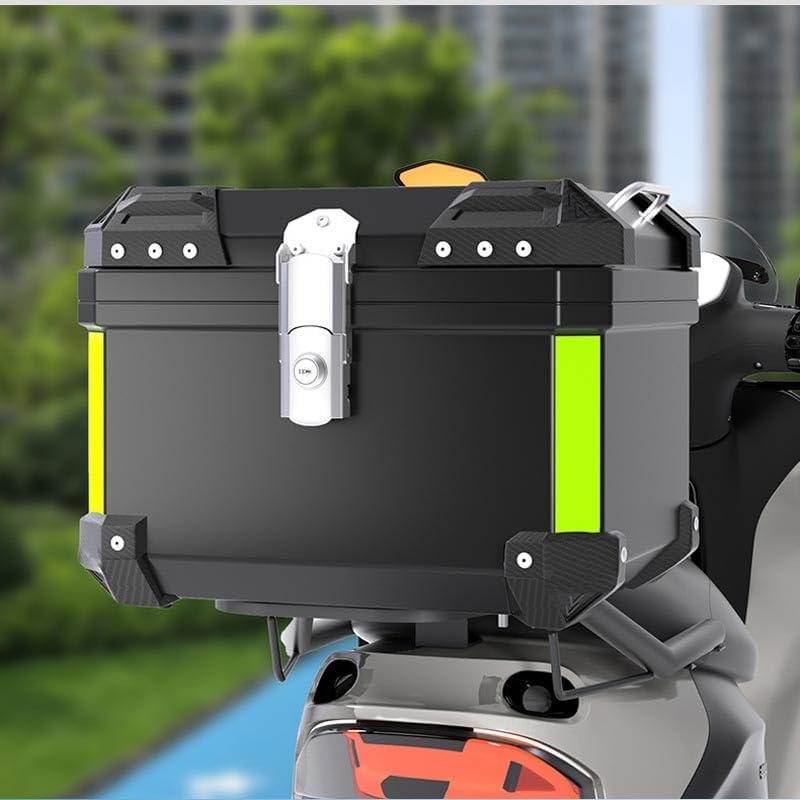 45L Universal Motorcycle Top Case, Waterproof Motorcycle Tail Box with Backrest & Handle, Dual-Key Storage Carrier Case, ABS Trunk Tour Tail Box for Motorcycles Bicycle