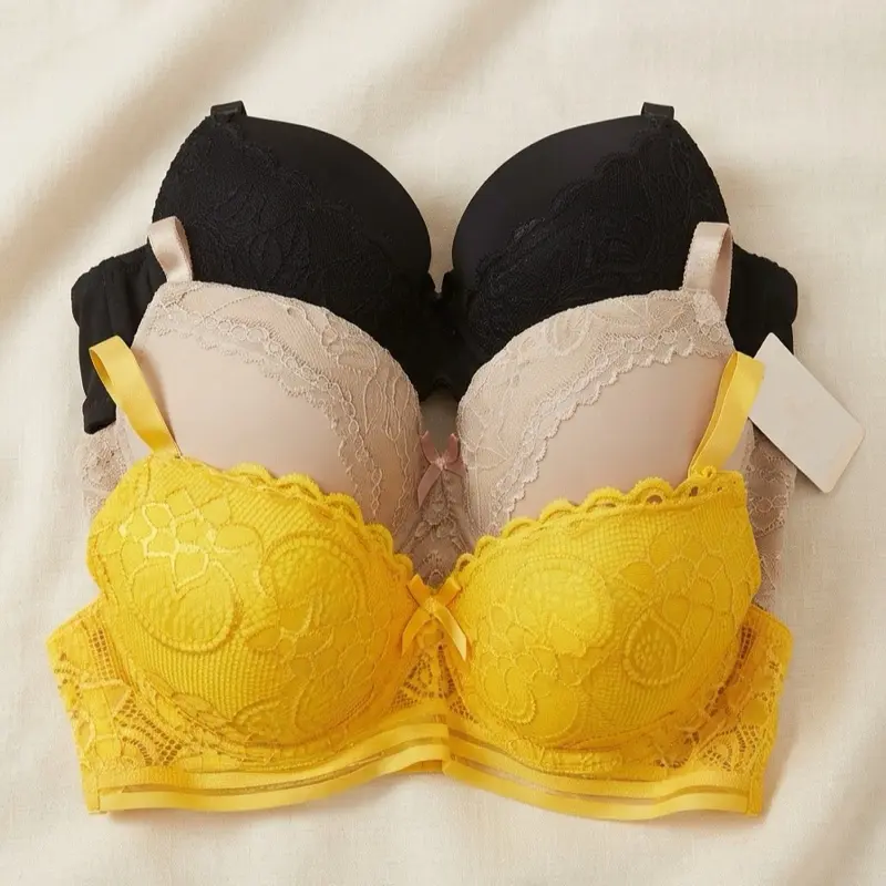 Women's Adjustable Full Lace Yellow/Black/& Khaki Everyday Bra