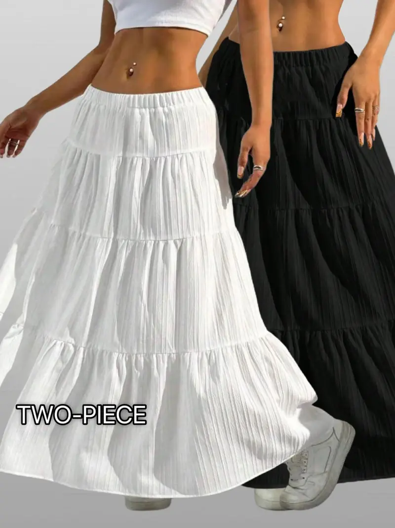 Women'S Casual White Pleated Maxi Skirt with Tie Waist - Loose, Flowy Design for Spring and Summer, Spring Casual Wear | Pleated Skirt | Wide Leg Skirt