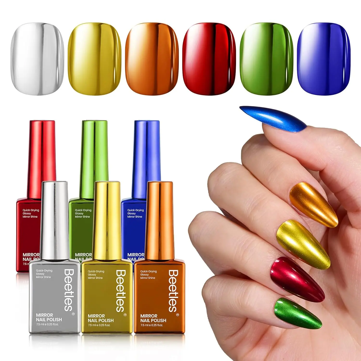 Beetles Chrome Mirror Nail Polish Set - No UV lamp needed,Long Lasting & Quick Dry,Clear for Women,Nails Art,Nails at home,Manicure Salon Daily Gift Cutics Cosmetic  Fall Nail Thanksgiving Gift Black Friday Winter Nail Christmas Gift