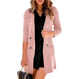 Women's cardigan collar cardigan button down long sweater cardigan solid color jacket M1H505(Sheets)