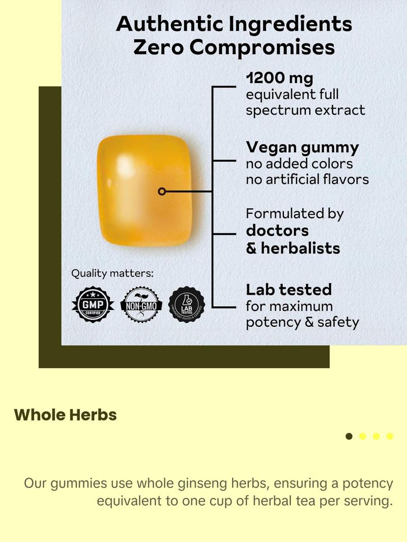 Super Focus Gummies for Adults | American & Korean Ginseng with Reishi Mushroom extracts | All Natural Gummies for Focus, Mood, and Energy | Mango Flavored | 45 Count