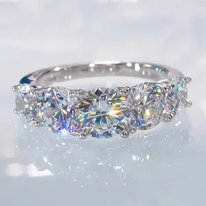 3.6ct 5-Stone Moissanite Ring for Women, D Color VVS1, 925 Sterling Silver Anniversary Wedding Jewelry