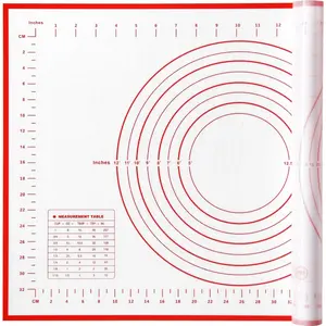 Silicone Pastry Non-Stick Baking Mat with Measurement and Fondant Mat-Three Sizes For Baking, Counter, Dough Rolling, Fondant/Pie Crust (L, 24"L x 16"W, Red)