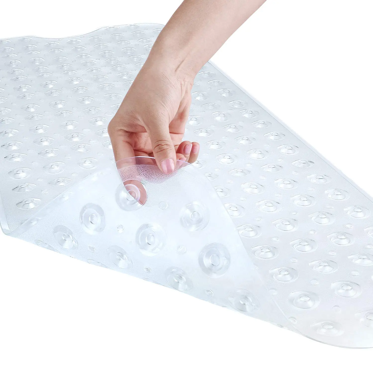 Clear Non-Slip Bathtub Safety Mat (40x16 in) - Suction Cups, Machine Washable, Drain Holes for Bathroom Stall & Tub Floor
