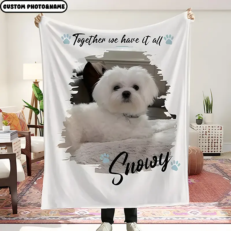 Dog Personalized Plush Blanket, Pet Custom Photo and Name Cozy Velveteen Throw, Pet Lover Gift, Gift for Her, Gift For Pet Lover