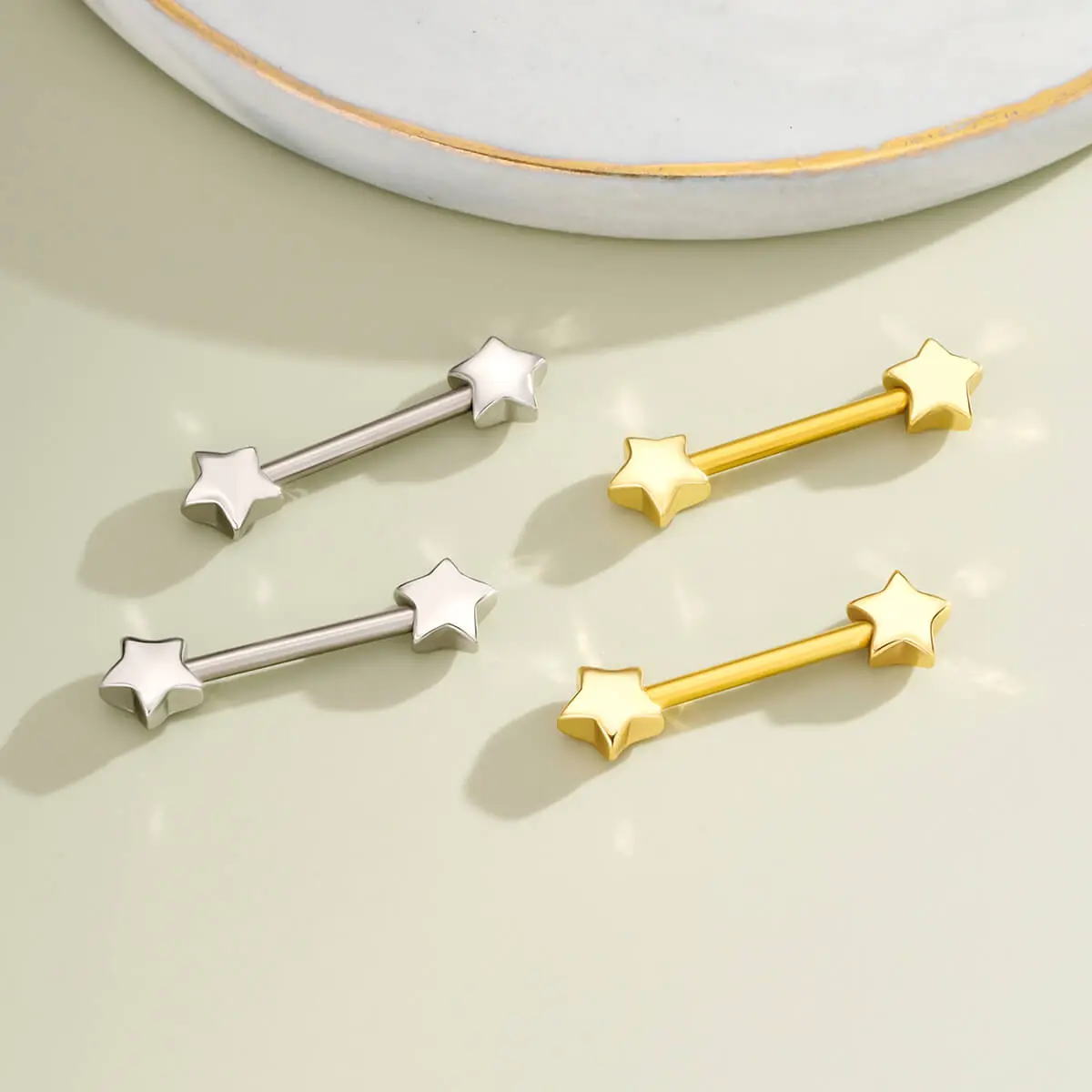 Oufer 2PCs 14G Star Shape Nipple Barbell Set Nipple Ring Bridge Piercing Surgical Steel 316L Stainless Steel Split Shank Jewelry