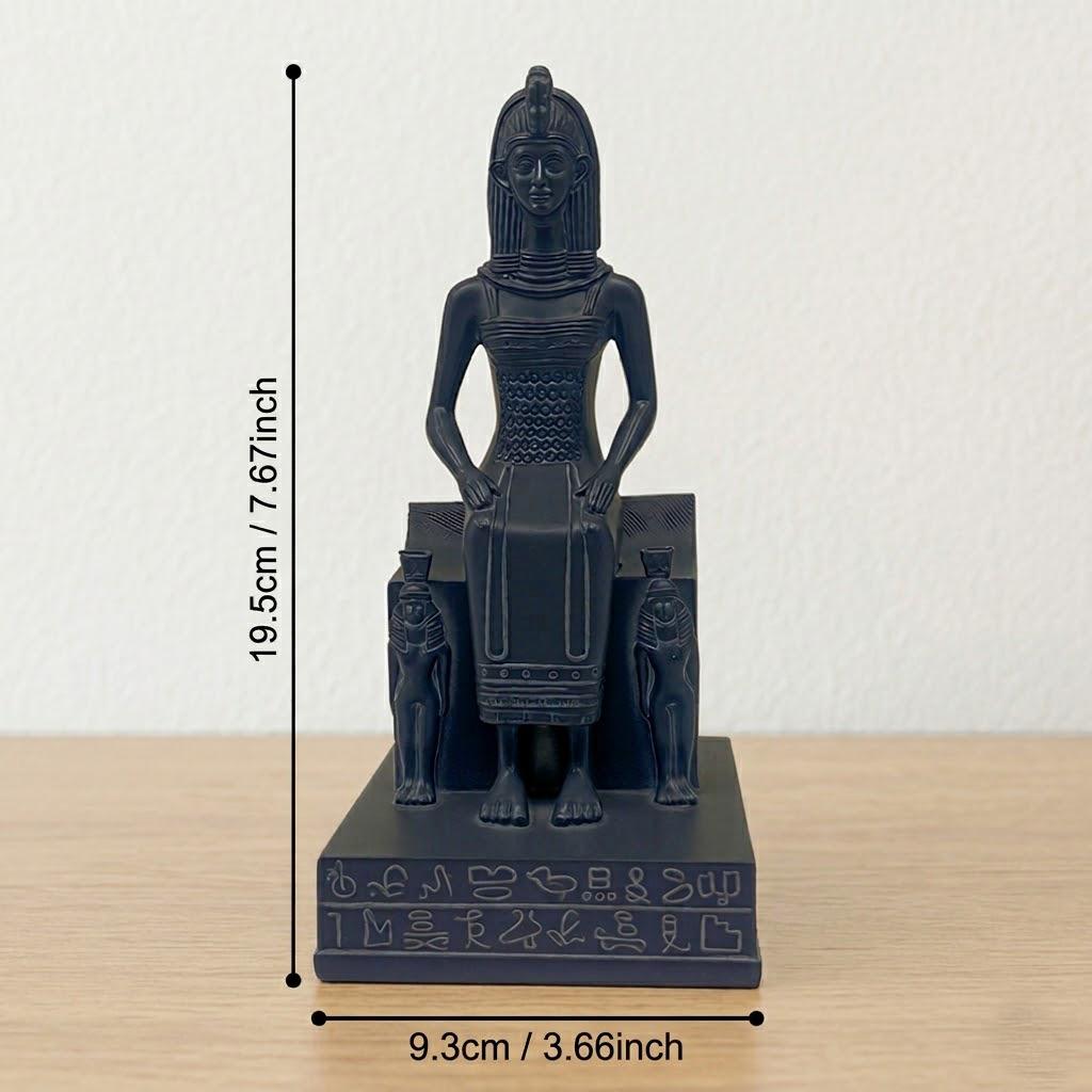 Ancient Egyptian Goddess Isis Seated on Throne Statue - Black Resin Nefertari Queen Sculpture with Hieroglyphic Base | Divine Feminine Home Decor, Spiritual Altar Figurine | Large Mythological Collectible Art Gift
