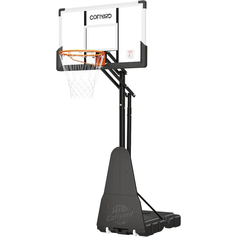 Cofiyard Unisex Portable Design Outdoor Upright Rebounding Basketball Hoop System - 44" Thick PC Shatterproof Backboard, 44" PE Shell Stable Base, 5.25-10 FT Adjustable Height, Wheels, for Kids & Adults
