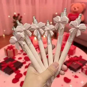 3/6/12pcs Pink Bow & Heart-Shaped Pen Set - Pastel Pink & Tip Refillable Ballpoint Pens, Writing Pens, with Bow & Heart Design, Durable Plastic Party Favors for Weddings, Birthday, Christmas - Ideal Gift For Women, Princess Theme