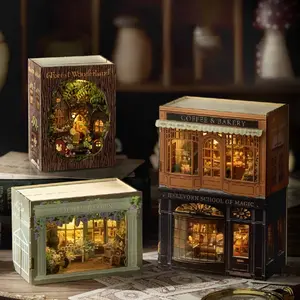 DIY House Mini Fantasy Cube Series Untrimmed Paper Accessories, Wooden Ornaments Cute Desktop Decoration Figurine, Flippable Design Creative Gift, Home Decor, Suitable for Ages 14+, Includes English Manual