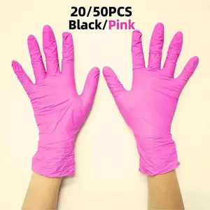 20/50pcs Black and Pink Disposable PVC Cleaning Gloves, Suitable for Kitchen Cleaning, Tattooing, Hair Dyeing and Beauty Salon Use