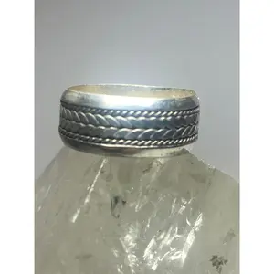 Knot ring herringbone woven rope sterling silver biker band men women