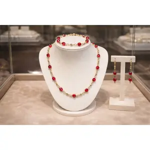 Red Crystal Gold Plated Set