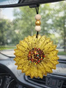 sweetgracebyRW Sunflower Freshie Car Freshener - Handmade Aroma Bead Freshie with Elastic Cord, Floral Hanging Charm, Long-Lasting Unique Look, Car Interior Accessory Gift