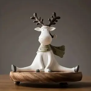 Hand-Painted Smiling Deer Figurine, Cute Ps Resin Statue with Antlers and Hooves, Scandinavian Home Decor Gift, Decorative Figurines