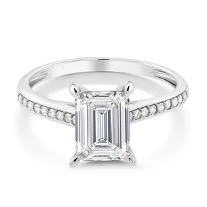 10K White Gold IGI Certified Lab Grown Diamond Engagement Ring For Women | 2.18 Cttw | Center Emerald Cut Diamond 2 Ct | D-E Color | VS1-VS2 Clarity