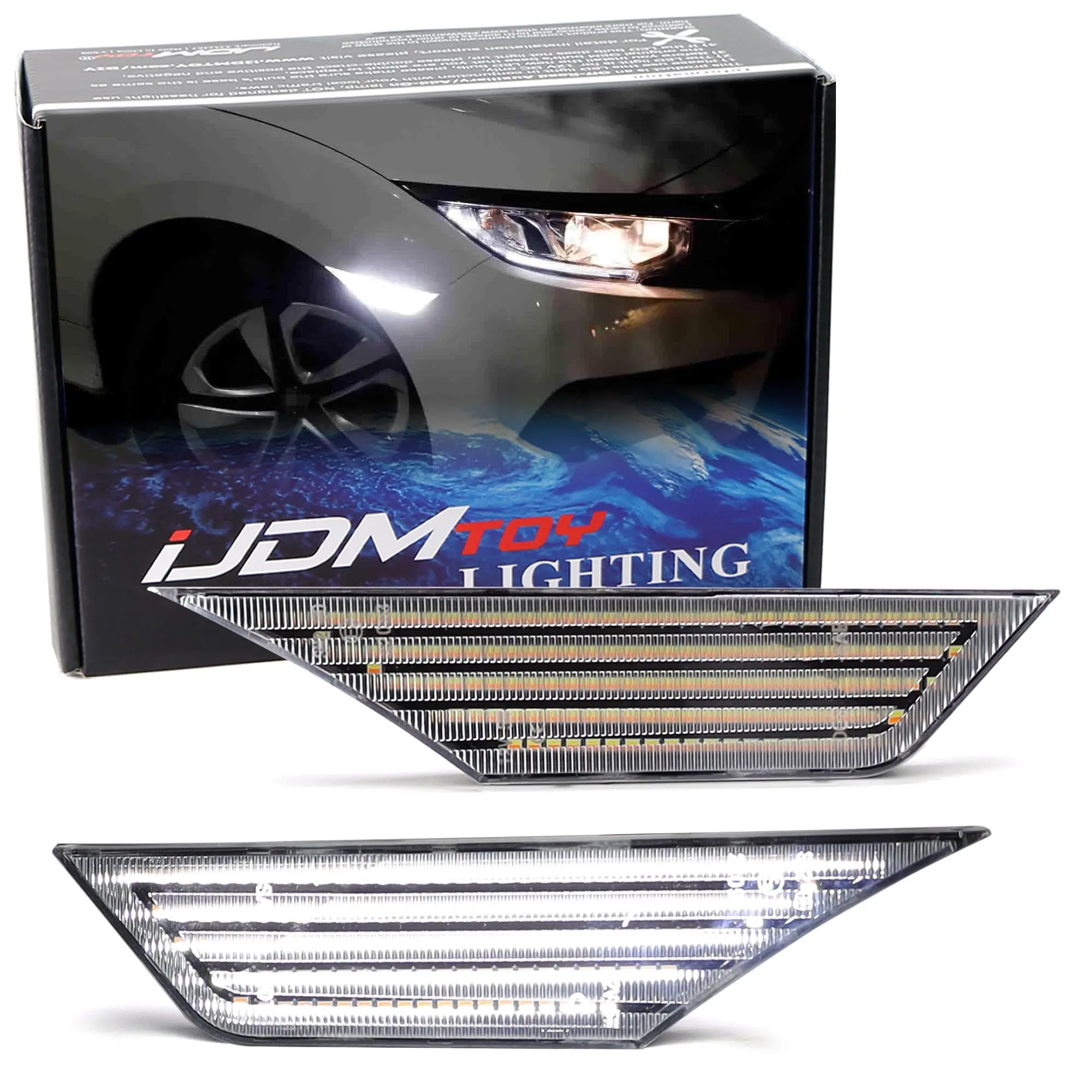 iJDMTOY Clear Lens White Full LED Front Side Marker Light Kit For 2016-2021 Honda Civic, Powered by 90-SMD LED