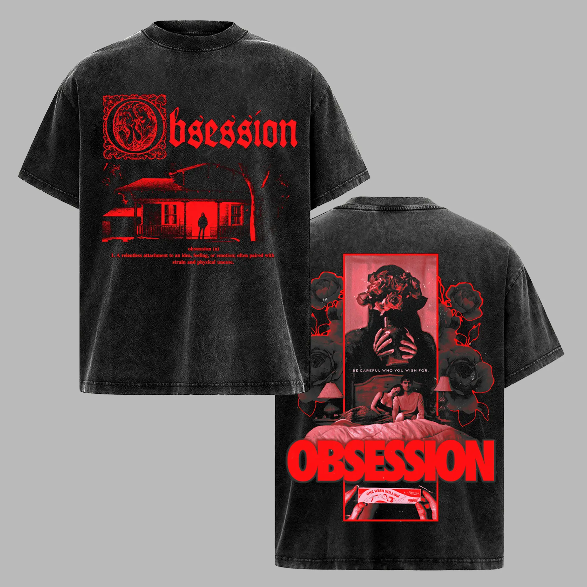 OBSESSION Vintage Washed Tee – Dark Romance Streetwear Graphic Shirt | Oversized Acid Wash Grunge Aesthetic Tee ss7 , Obsession, GraphicTee, WashedTee, RetroGraphicTee
