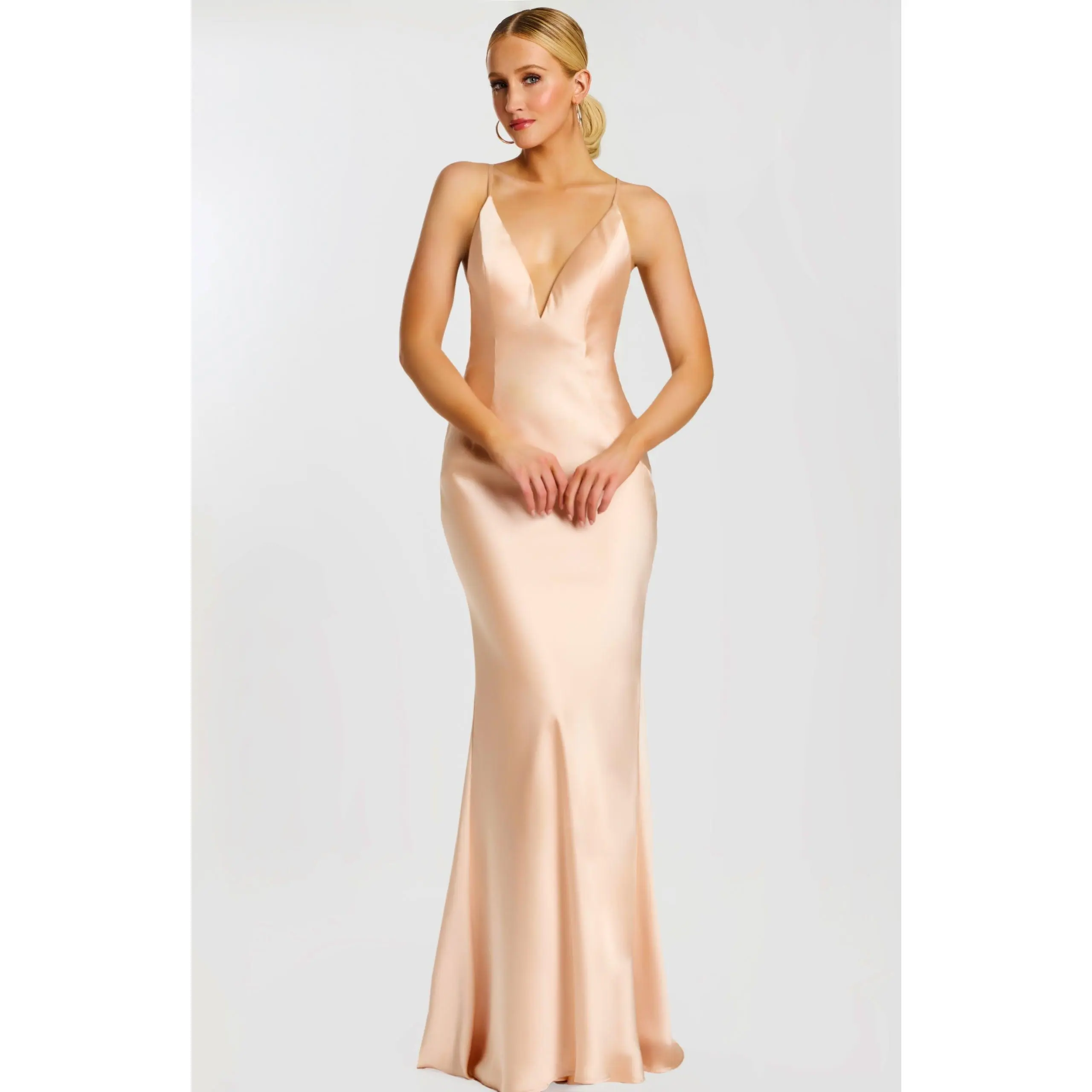 Jovani -42561 Fitted Deep V-Neck Satin Evening Gown