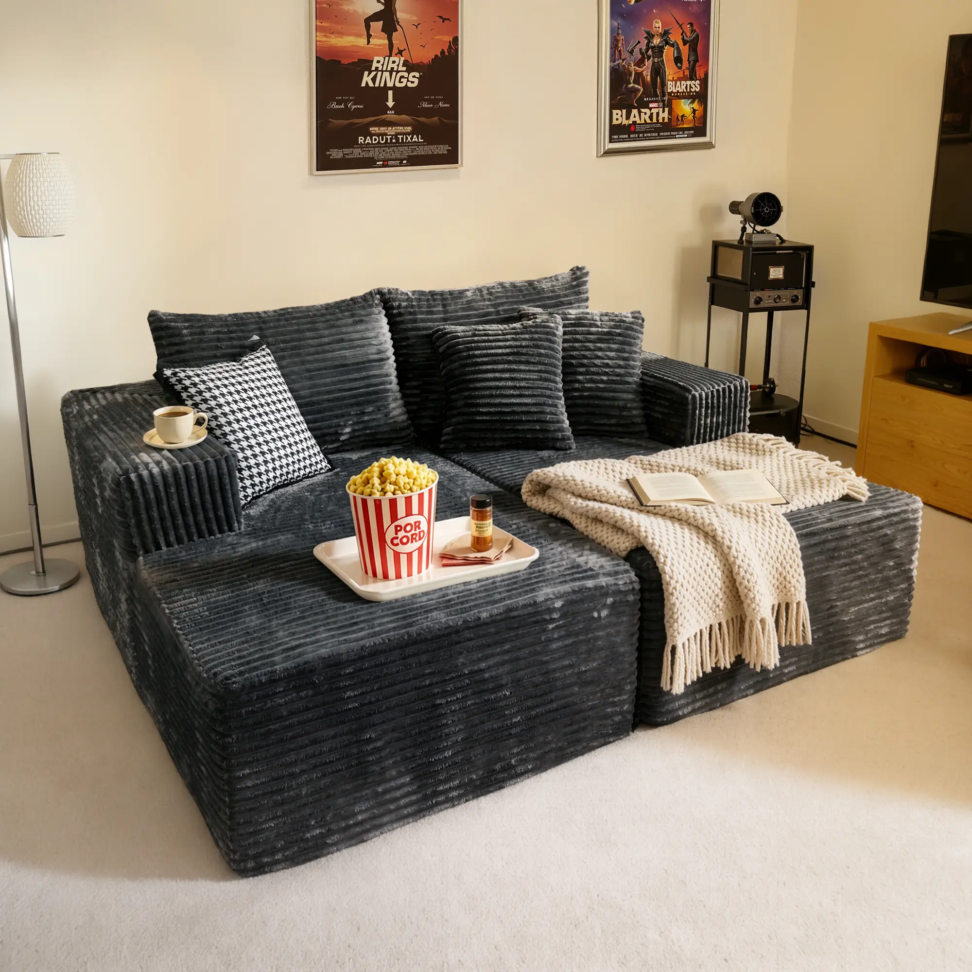 Modern 75" Oversized Double Chaise Lounge Upholstered Boneless Cloud Stupendous Chair Sofa Bed Deep Seat 【2 packages Delivery】Foam Couch for Living Room Bedroom No Assembly Required