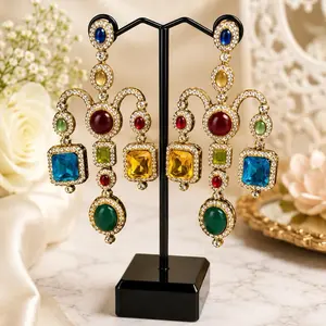 Waterfall Earrings with Multicolor Gemstones and Rhinestones for Elegant Fashion