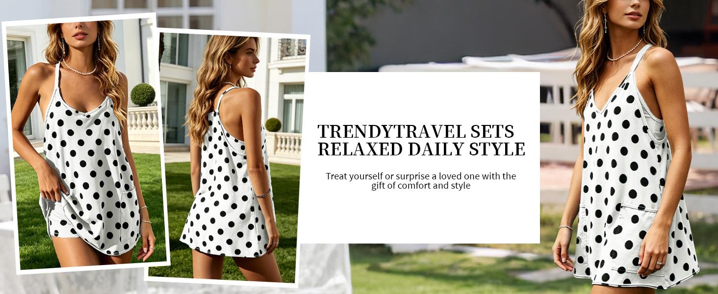 SCUSTY Women's Summer Polka Dot Tennis Dress Sleeveless Spaghetti Straps V Neck Mini Dress with Built-in Shorts Casual Athletic Dress with Pockets