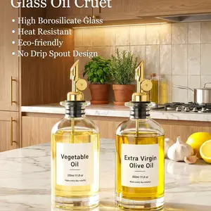 500ML Glass Olive Oil Dispenser Bottle, Fine Skin Anti-Leak Oil Pot, Condiment Storage Bottle, Vinegar Bottle, Kitchen Tools with Random Labels