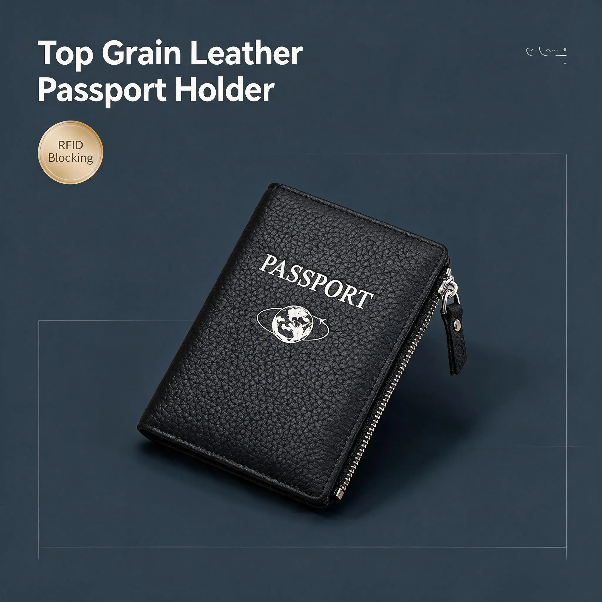 Top Grain Leather Passport Holder, RFID Blocking Travel Wallet Organizer, Passport Cover with 4 Card Slots Cash Pocket Pen Loop & Zipper Coin Pocket, Travel Document Holder for Men Women, Multi-Color